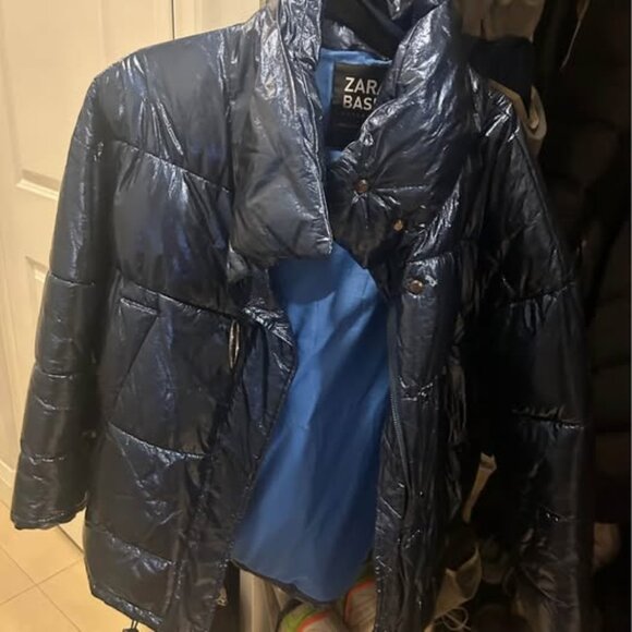 Zara metallic blue shiny puffer size M - Picture 1 of 4